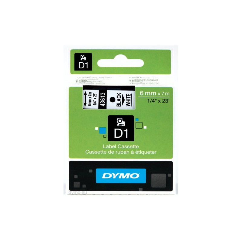 928-CINTA ROTULADORA D1 6MMX7M NEGRO/BLANCO DYMO S0720780