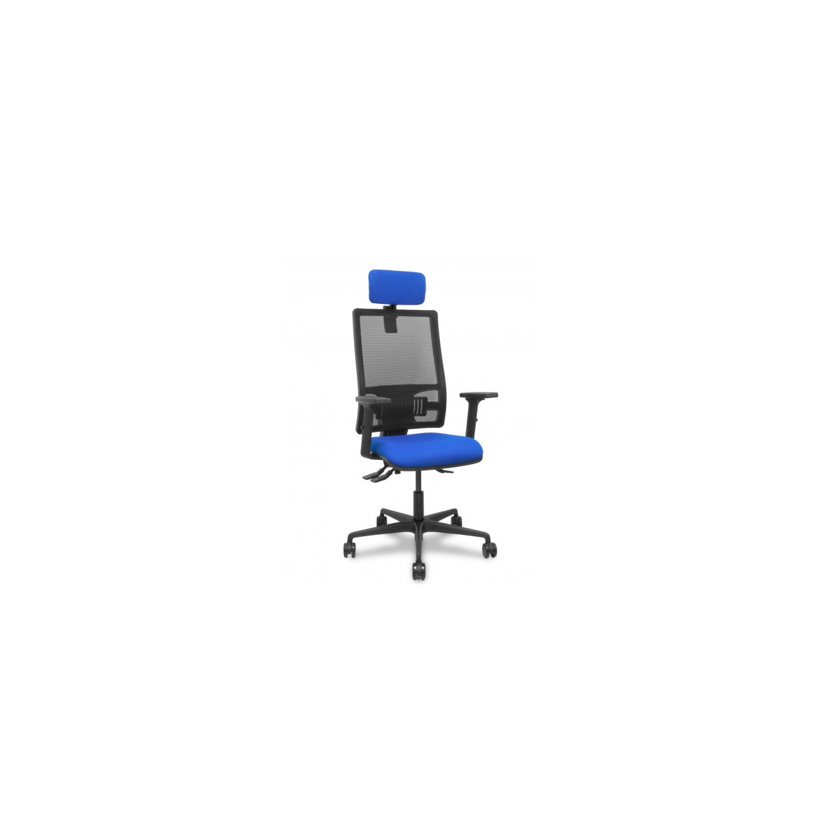 SILLA BORMATE ASINCRO MALLA NEGRA ASIENTO BALI AZUL BRAZOS 2D RUEDAS 65MM CABECERO REGULABLE PIQUERAS Y CRESPO 405ASM840B229B2B