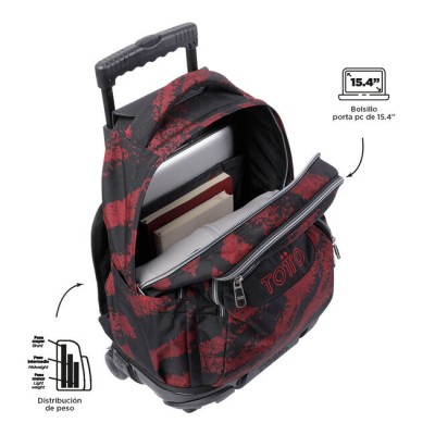 MOCHILA ESCOLAR CON RUEDAS TIZA ROJA RENGLONES TOTTO MA03ECO006 2310P 5C5