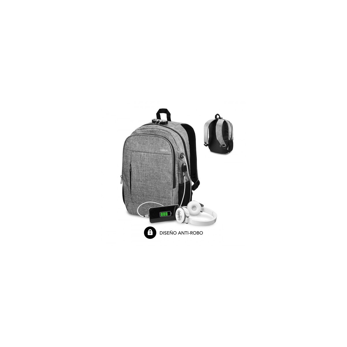 SUBBLIM Mochila para Portatil Urban Lock Backpack 16 Grey