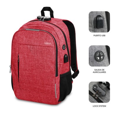 SUBBLIM Mochila para Portatil Urban Lock Backpack 16 Red