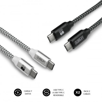 SUBBLIM PACK 2 CABLES USB TIPO USB C A USB C 1 M BLACK SILVER