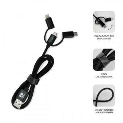 SUBBLIM Cargador Coche 2xUSB Dual Car Charger Alum 24A Cable 3 in 1 Black