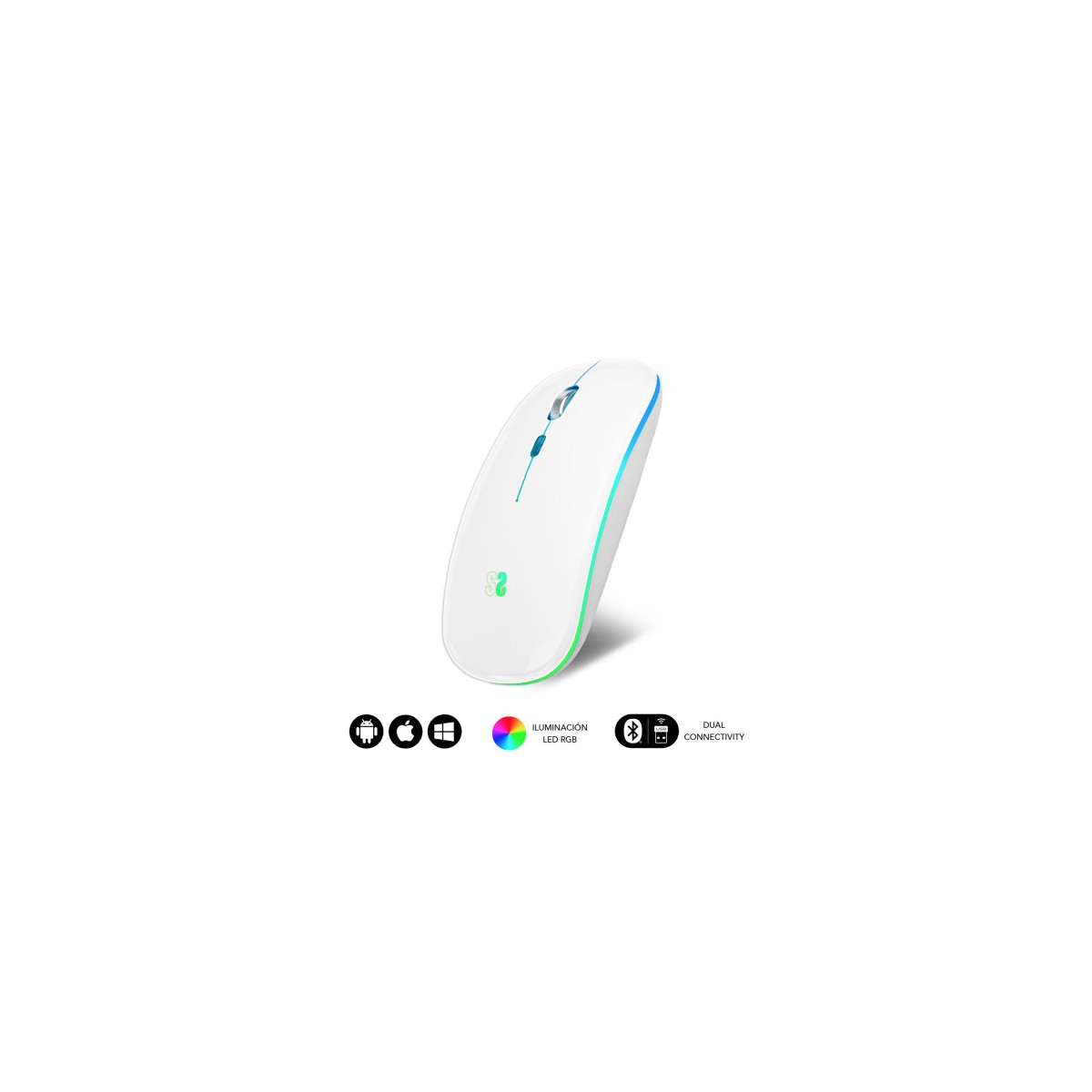 RAToN oPTICO INALaMBRICO 24G Y BT RGB LED DUAL FLAT MOUSE WHITE