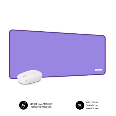 SUBBLIM Alfombrilla con Raton Harmony Pack Mousepad XL Wireless Mouse Purple