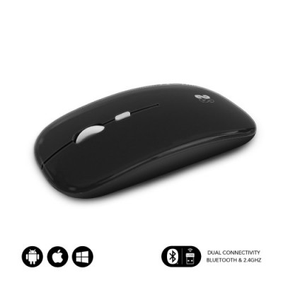 SUBBLIM Raton optico Inalambrico 24G y Bluetooth Dual Flat Mouse Recargable Negro