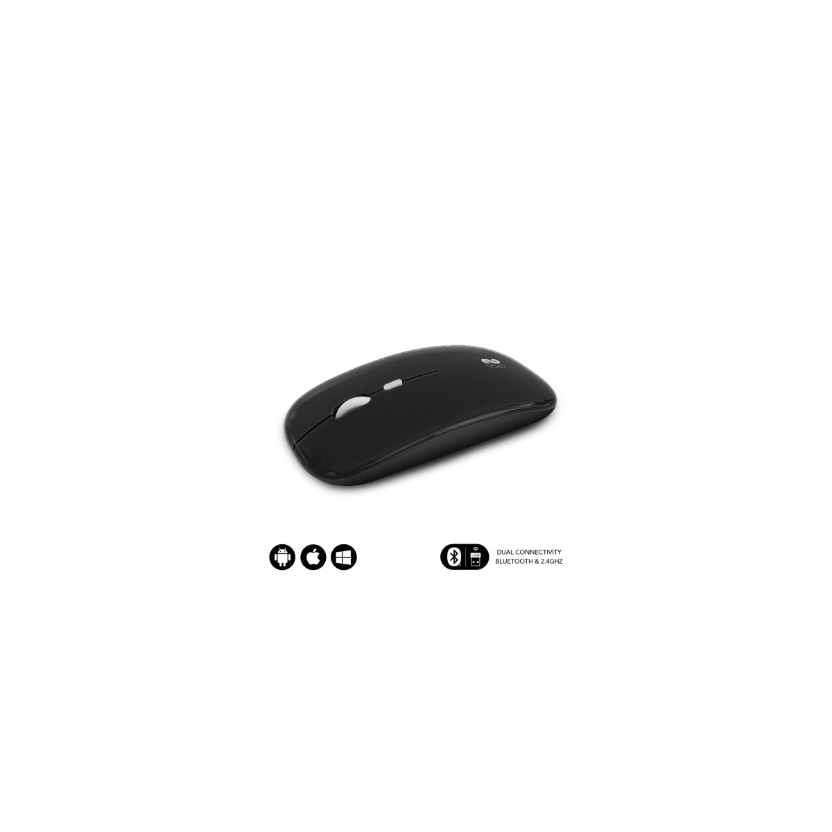 SUBBLIM Raton optico Inalambrico 24G y Bluetooth Dual Flat Mouse Recargable Negro